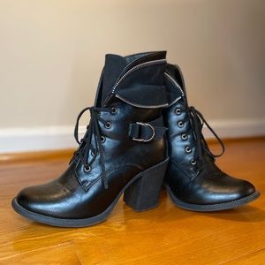 Black heeled combat styled boots Size 8